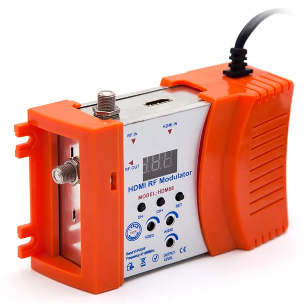 

HDM68 Modulator Digital RF HDMI Modulator AV to RF Converter VHF UHF PAL/NTSC Standard Portable Modulator for US Orange