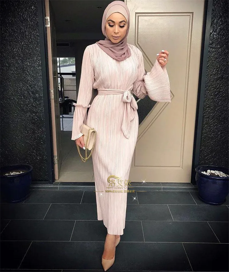Модное Новое дизайнерское складное платье абайя для женщин мусульманские традиционные костюмы исламского размера плюс платье с поясом хиджаб Рамадан