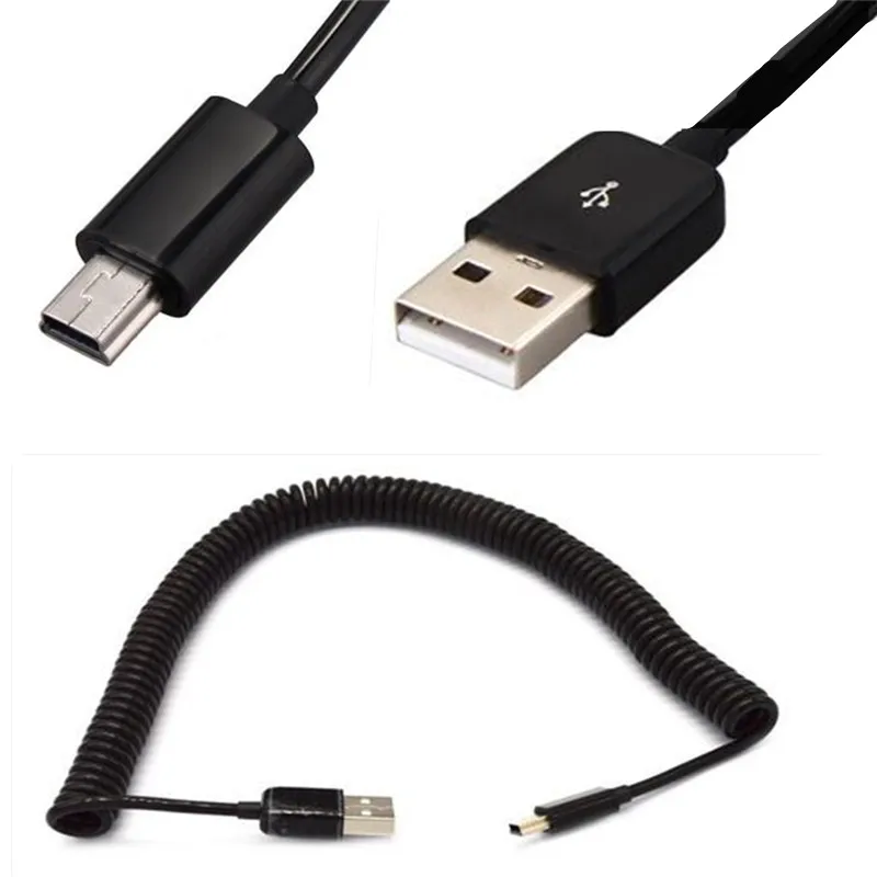 

Spiral Coiled USB MINI 5 Pin Male to USB 2.0 A Male Cable