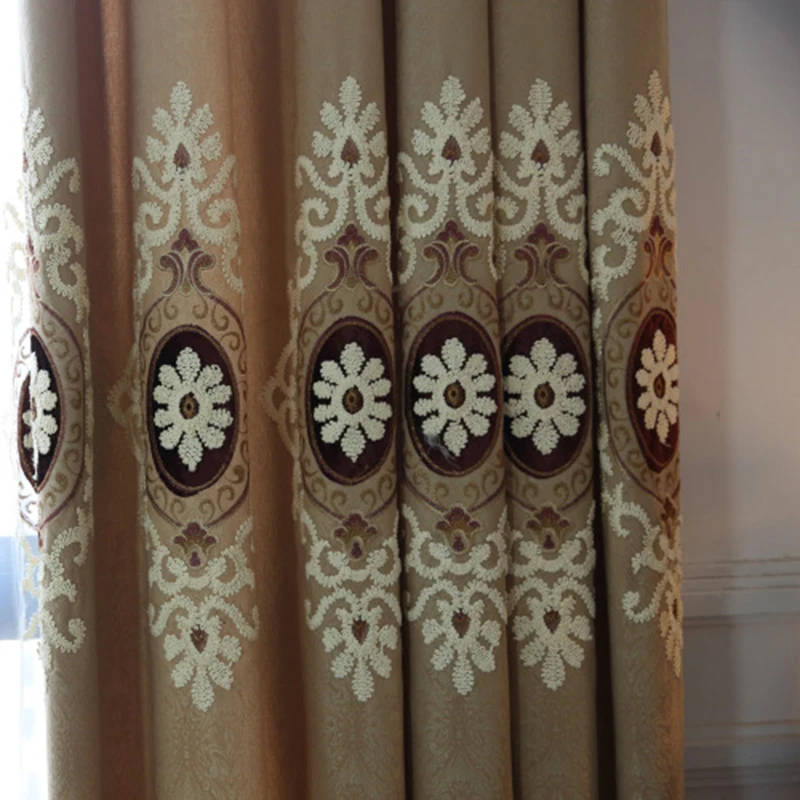 Europea Jacquard bordado Cortinas Chenille terciopelo Voile Villa boda Hotel dormitorio salón Cortinas JS04C