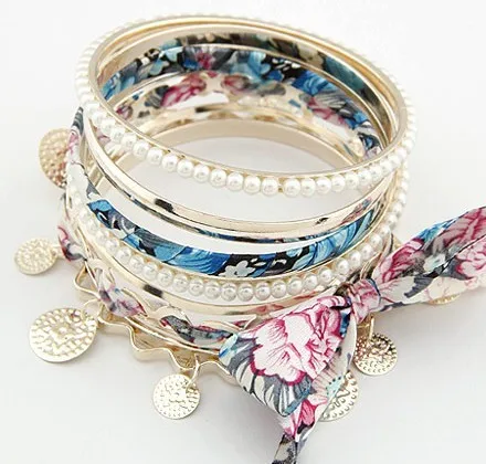 

F&U B111 New Arrival Fashion Unique Design Korean fashion temperament bowknot multi-layer bracelet pearl # 2209