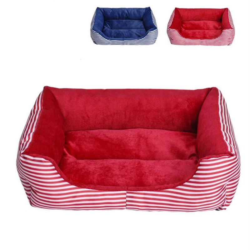 

3 Size Rectangle Pet Dog Beds Red and Blue Striped Pet Kennel Soft Breathable Dog Cushion Mat Cat Bed Cama Perro For Small Pets