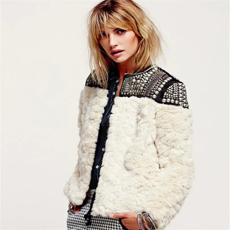 

2019 Winter Harajuku New Clothing Fleece Rivet Coat For Women Faux Fur Patchwork Long Sleeve Thick Cardigan Female