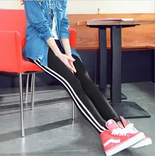 Women Yoga Pants Leggings 2018 White Stripe Plus Thick Velvet Sports Nine Points Trousers Deportivas BK25