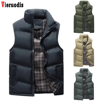 

Spring Autumn Sleeveless Jackets Stand Collar Men's Vests Men Coats Army Khaki Solid Casual Vest Male Waistcoats Plus Size 4XL