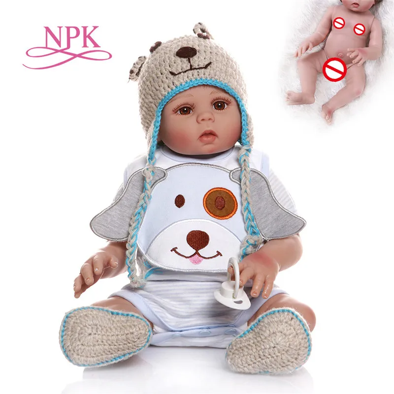 NPK 48 см bebe Кукла reborn baby boy Кукла в синем платье полное тело Мягкая силиконовая Реалистичная детская игрушка для ванны Анатомически правильная - Цвет: a boy doll