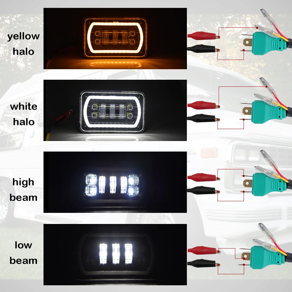4X6 Автомобильный светодиодный головной светильник, квадратный светильник, белый ореол, DRL, янтарный сигнал поворота, герметичный, Высокий/Низкий Луч, замена для Ford Trucks Offrord