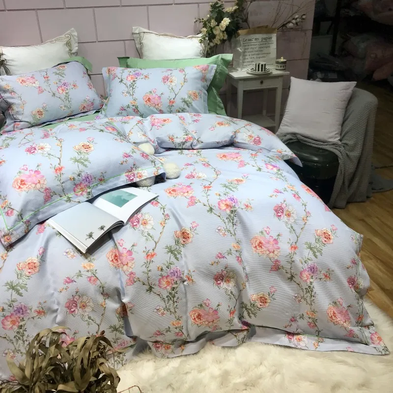 Waliicorners 4pcs Collection Floral print Duvet cover 100%Cotton Soft Bedding Set queen size king Bed sheets or fitted sheet pillow shams 7 IMG_6699