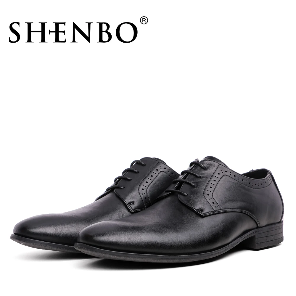 Бренд shenbo классические простые Стиль Мужские модельные туфли модные резные Для