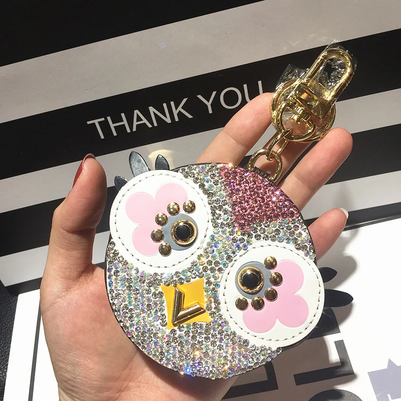 2017 Cute Fluffy Owl Keychain Rex Rabbit Fur Pompoms Key Chain Fur Pom Pom Keychain Bag Charm Car Pendant Key Ring Holder