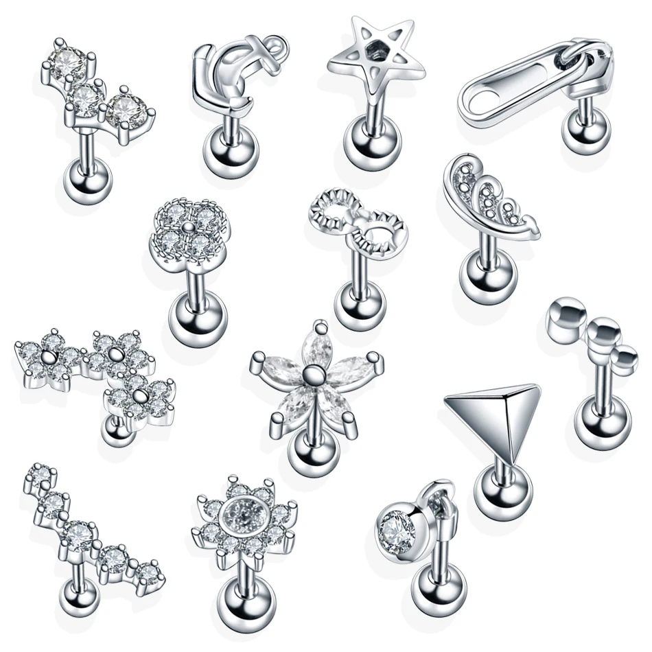 1pc Ear Tragus Piercings Studs Conch Lobe 1pc Ear Tragus Piercings Studs Conch Lobe Silver Earrings Helix Barbell Piercing Orelha Cartilagem