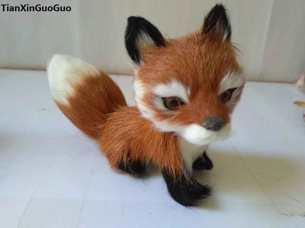 

small cute brown fox hard model prop polyethylene&furs about 13x9cm squatting fox ,home decoration gift s1710