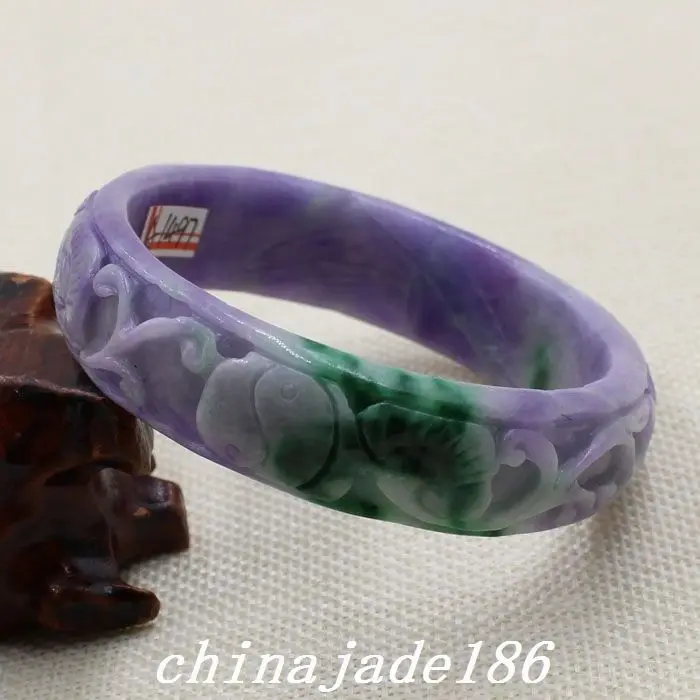 

63mm Chinese Hand-carved Lavender Purple Green Jadeite Jade Bracelet Bangle 1497