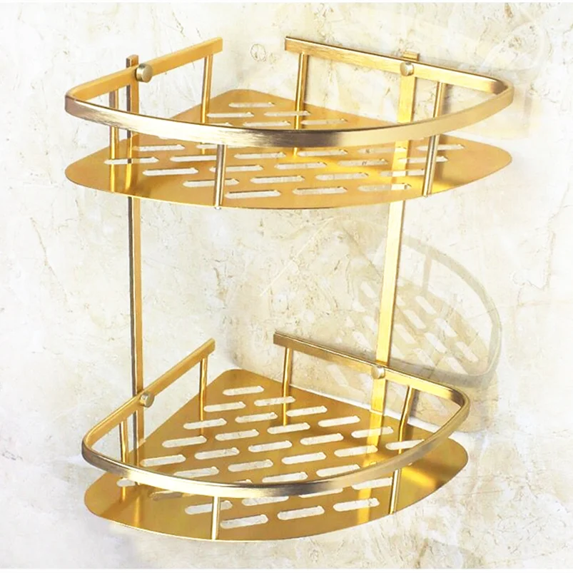 

Bathroom Shelf Corner Basket Gold Shower Caddy for Shampoo Soap Hair Dryer Holder Triangle Shelves Wall Mounted banheiro etagere