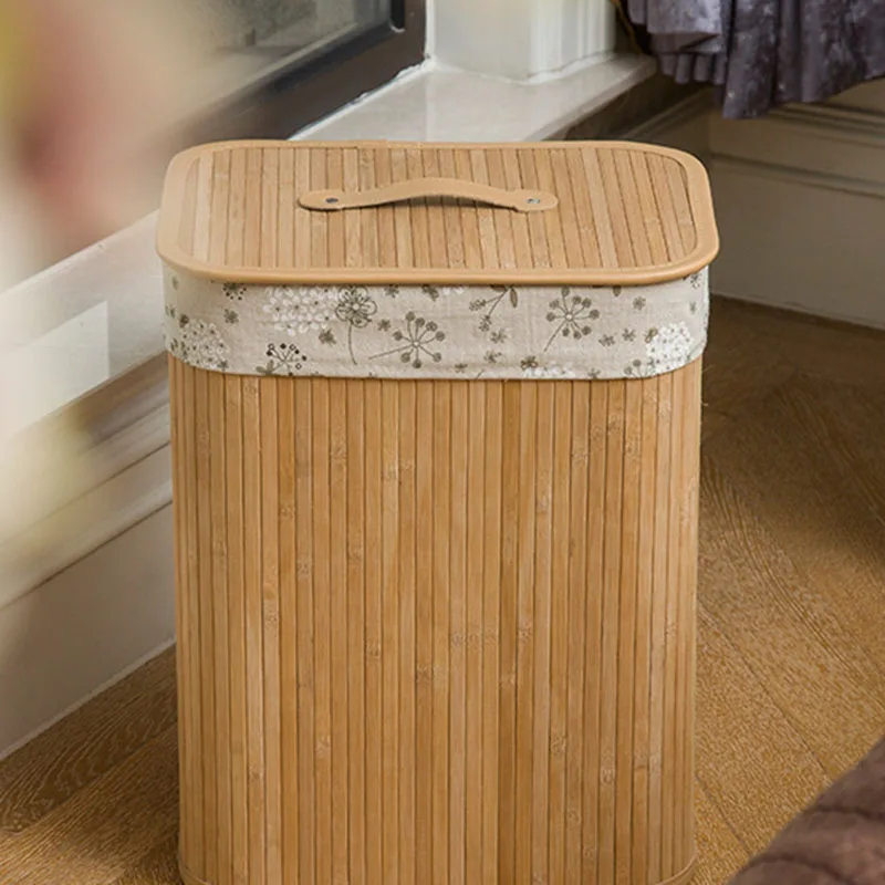 

Hot Folding Bamboo Storage Basket Large Storage Laundry Bin Box with Lid and Removable Lace LFD