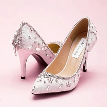 Newest Style White Pointed Toe Wedding Shoes High Stiletto Heel 9cm Bridal Evening Party Prom Dancing Bridesmaid Dress Shoe