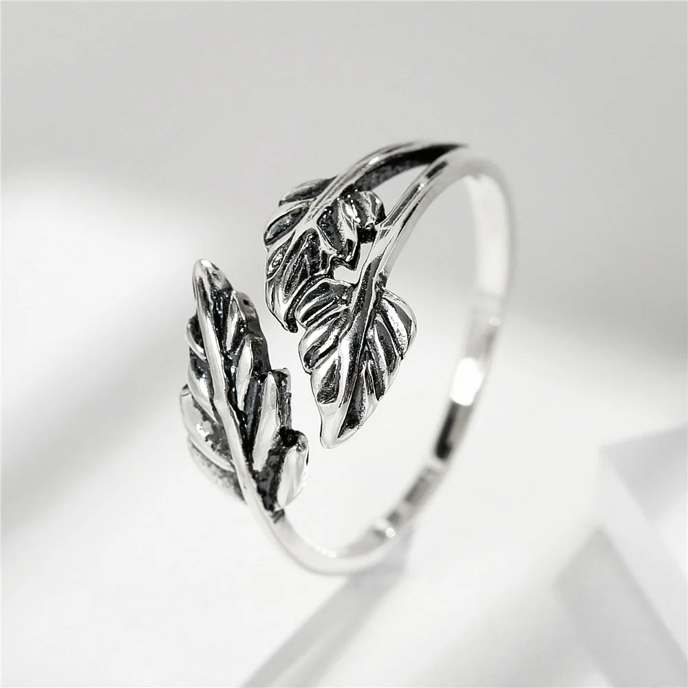 leaves open ring 100% Sterling 925 silver Jewelry Vintage Adjustable rings for women man gift