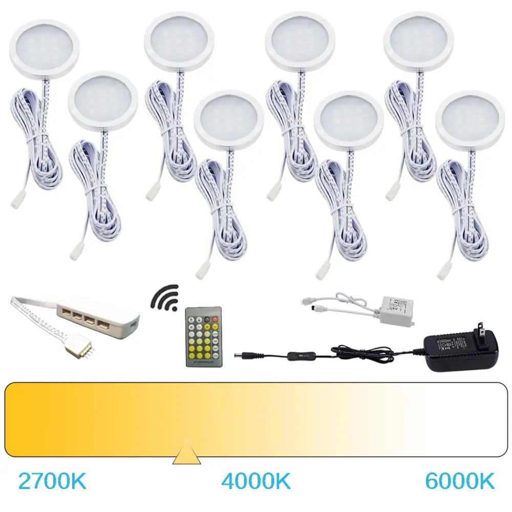 AIBOO LED Under Cabinet Lights Puck Lights Color Temperature Changeable Warm+White with IR Remote for Kitchen Counter AIBOO LED Under Cabinet Lights Puck Lights Color Temperature Changeable Warm+White with IR Remote for Kitchen Counter