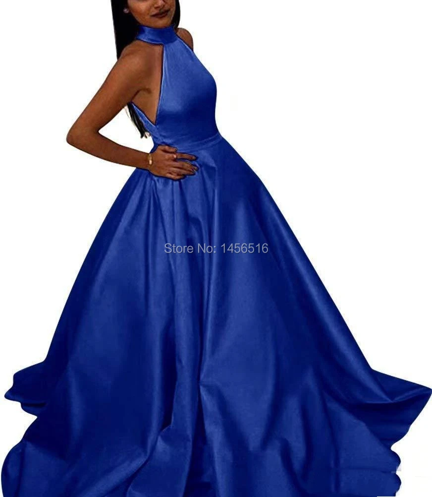 Elegant Evening Dresses Muslim Women A-Line Halter Floor Length Long Yellow Pockets Sexy Satin Prom Dresses Pageant Celebrity Party Gowns (2)