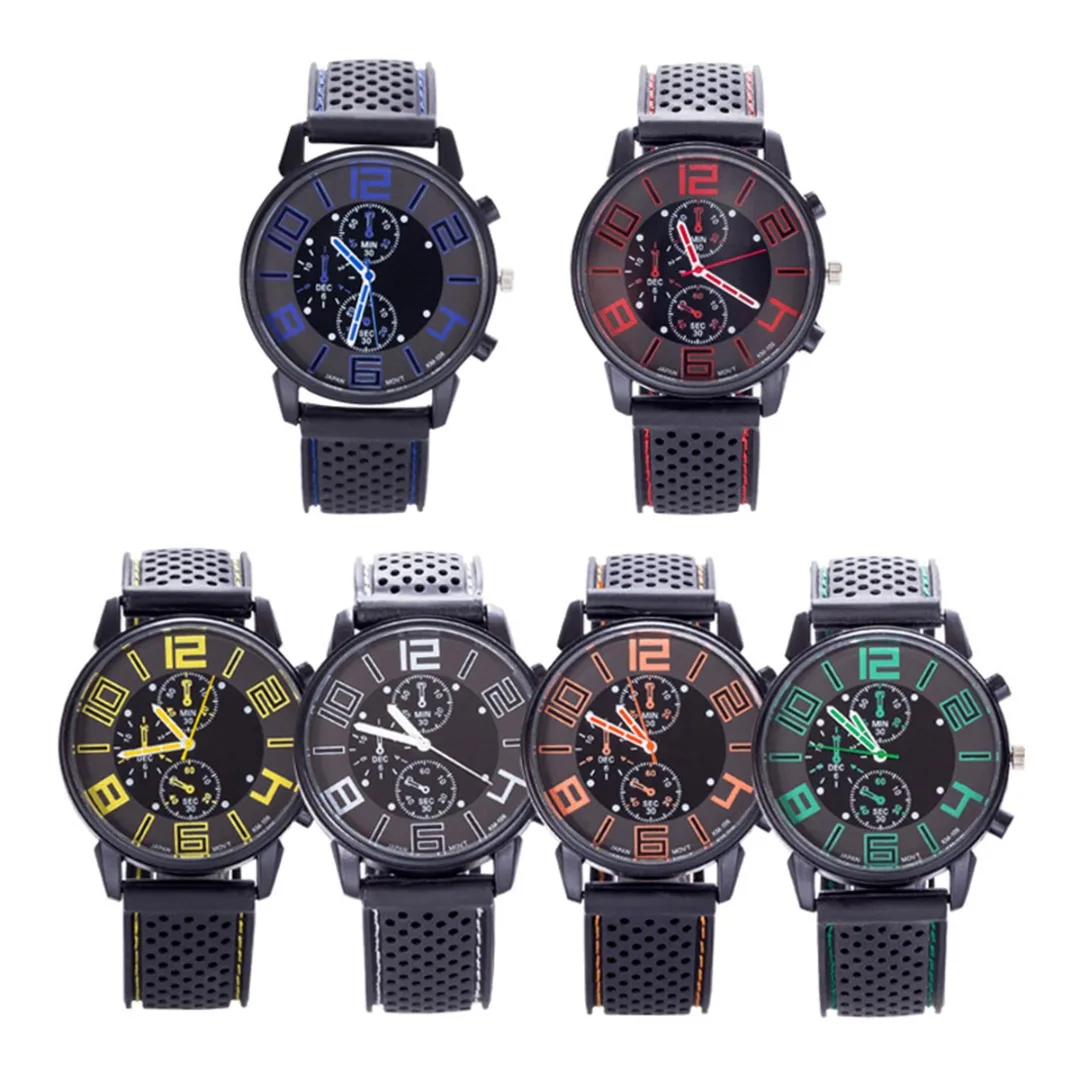 Top Brand Men's Watches Silicone Strap Large Number Quartz Watch Fashion Casual Sports Wristwatches Clock Hours Wrist Watch
