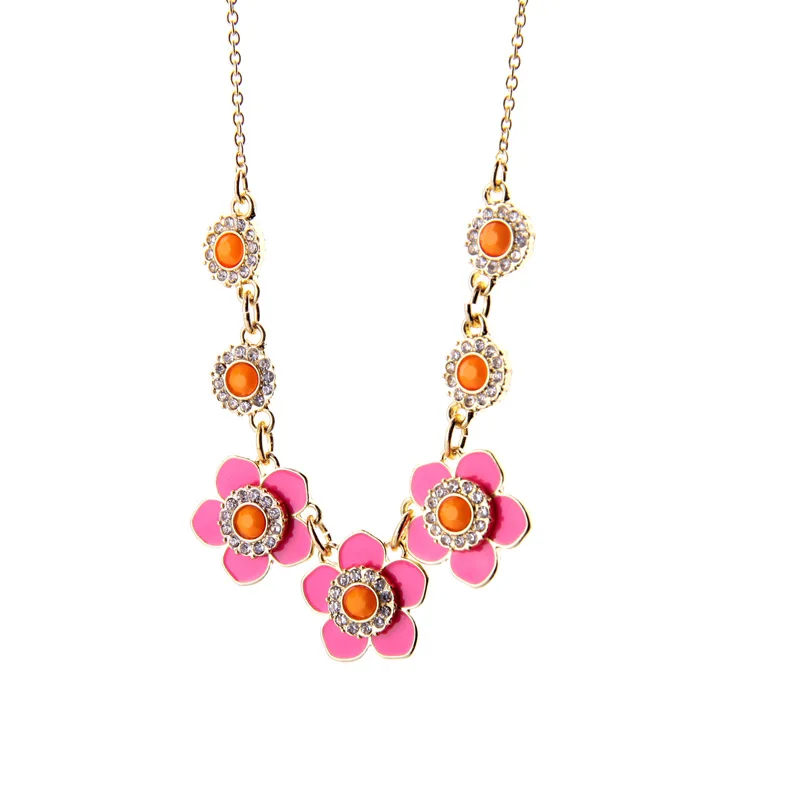 

Candy Color Sweet Girl Enamel Flowers Necklace Wholesale Jewelry New Arrival Bib Statement Necklace