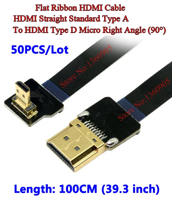 

50Pcs/Lot 1M Ultra Thin HDMI Cable FPV HDMI Cable Micro Type D to Type A Standard 100CM for GH4 GOPRO BMPCC A5000 A6000 A7R A7S
