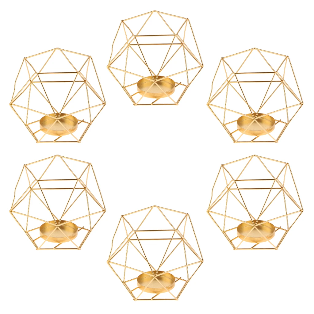 6 шт. 3D геометрический свадебный подсвечник Votive подсвечник подставка для чайной свечи золотой