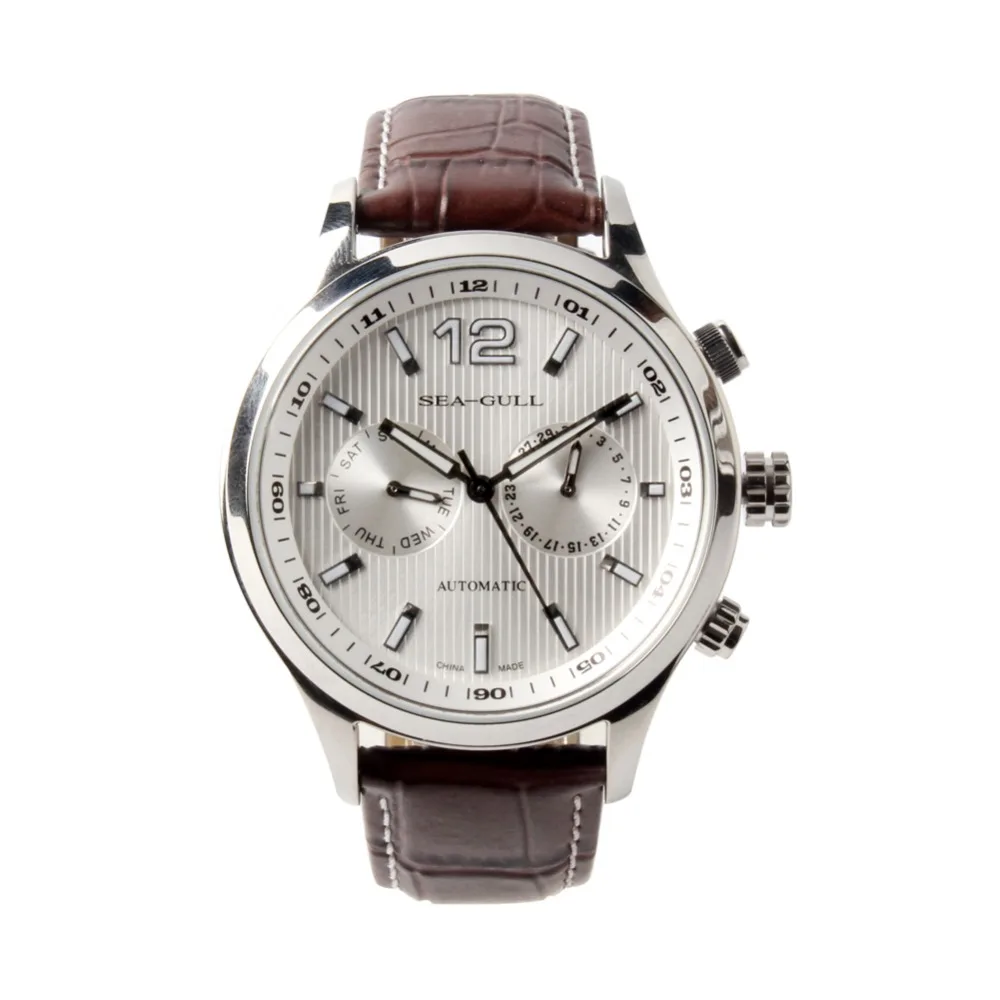 Мужские часы с двойным часовым поясом GMT Guilloche автоматические светящиеся