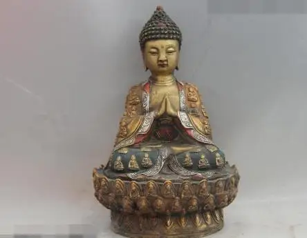 

song voge gem S6184 11 Temple Copper Bronze Color Painted Tathagata Sakyamuni Amitabha Buddha Statue