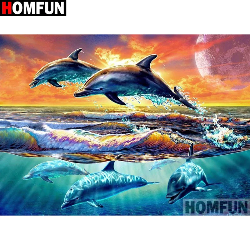 Алмазная 5D картина HOMFUN животный Дельфин вышивка крестиком полная выкладка