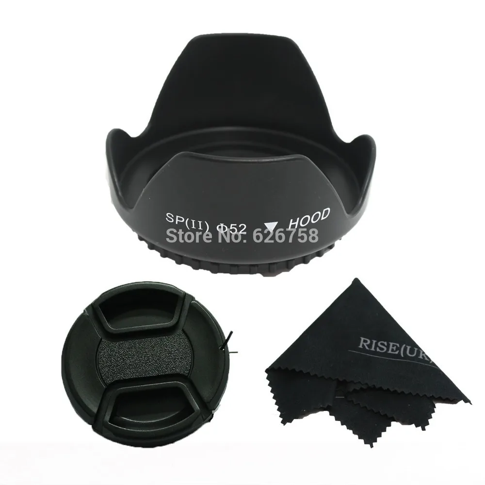

RISE(UK)52MM flower lens hood+snap-on front lens cap+black cloth for canon nikon pentax sony camera