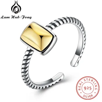 

Fine Jewelry Real Pure 925 Sterling Silver Adjustable Ring Vintage Rectangle Metallic Open Ring Gift (Lam Hub Fong RI103553)