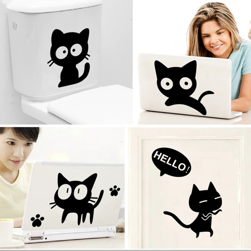 

Cute black cat wall sticker home Cabinet refrigerator decoration bedroom living room animals print decals mural art stickers