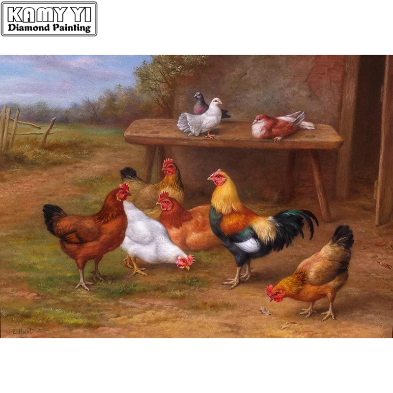 

Full Drill Square Diamond 5D DIY Diamond Painting"Chicken and pigeons"Diamond Embroidery Cross Stitch Rhinestone Mosaic Painting