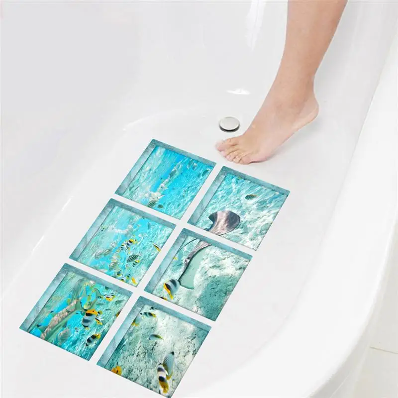 

6Pcs Bath Treads Sticker Saftey Underwater World Non-slip Bathroom Mat Shower Sticker Shower Treads for Bathtub Dining Table