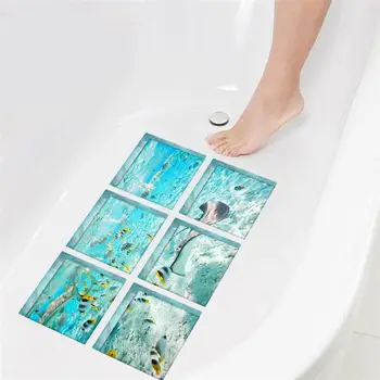 

6Pcs Bath Treads Sticker Saftey Underwater World Non-slip Bathroom Mat Shower Sticker Shower Treads for Bathtub Dining Table