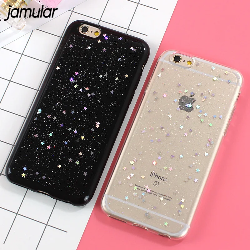 

JAMULAR Case For iPhone X XS MAX XR Cases Bling Star Silicone Phone Back Cover Cases for iPhone 7 8 6 6s Plus SE 5S Clear Cover
