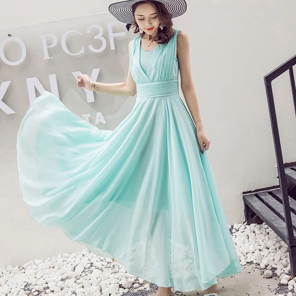 

Plus Size 5XL Elegant Sleeveless Chiffon Dress Women Fashion 2019 Summer Sundress Bohemian BeachBoho Chic Long Maxi Dress Tunic