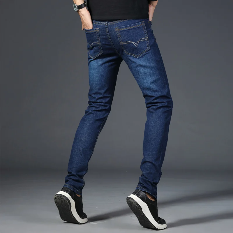 BINHIIRO, европейский и американский стиль, Стрейчевые мужские джинсы, Роскошные, мужские джинсовые брюки, тонкие, прямые, темно-синие, джентльменские, мужские, s, стрейч