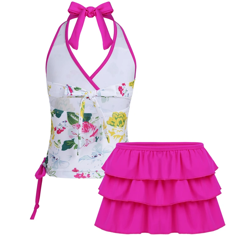 Freebily/купальный костюм для девочек; комплекты из двух предметов; бикини с цветочным принтом; комплект бикини на бретельках для девочек; детский купальник; детский купальный костюм; пляжная одежда
