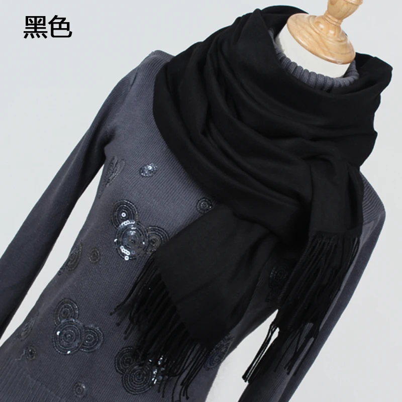 YR001 black Женские однотонные кашемировые шарфы с кисточками, женский зимний толстый теплый шарф, высокое качество, Женская шаль, горячая распродажа, YR001 - Цвет: YR001 black
