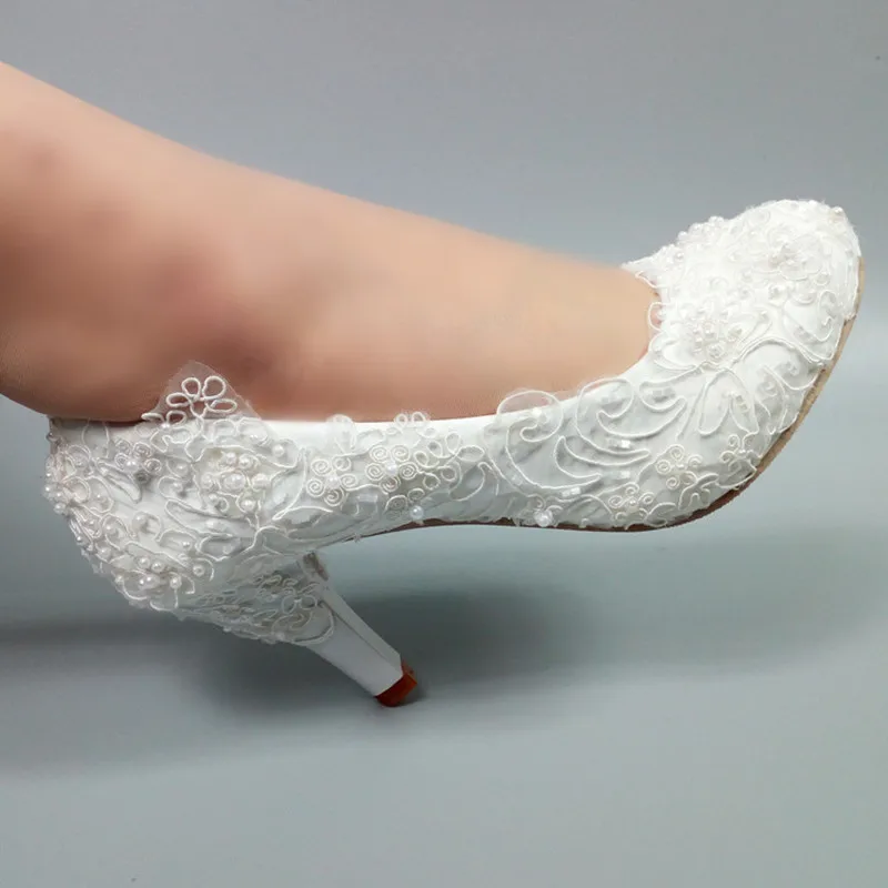 

New arrival White flower womens wedding shoes Fashion shoes woman High heels Pumps 5cm/8cm/11cm ladies dress shoes