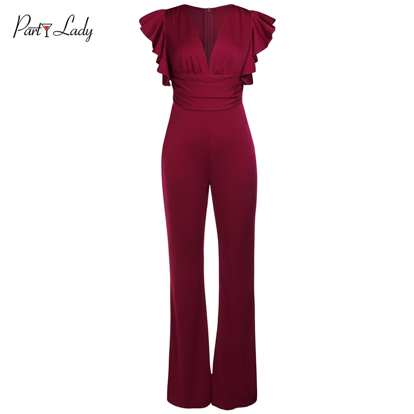 Party Lady Sexy Women Autumn Jumpsuit Deep V-neck Strap 2018 Summer Playsuits Backless Rompers Overalls  Club Female Jumpsuits-C