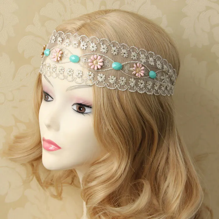 New Popular Fashion Bohemia Fresh Lace Flower Women Hairbands Flowers Headbands Elastic Hair