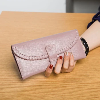 

2018 Women's bag new fashion ladies genuine leather wallet women's purse with high quality luxury clutch bags money clip female