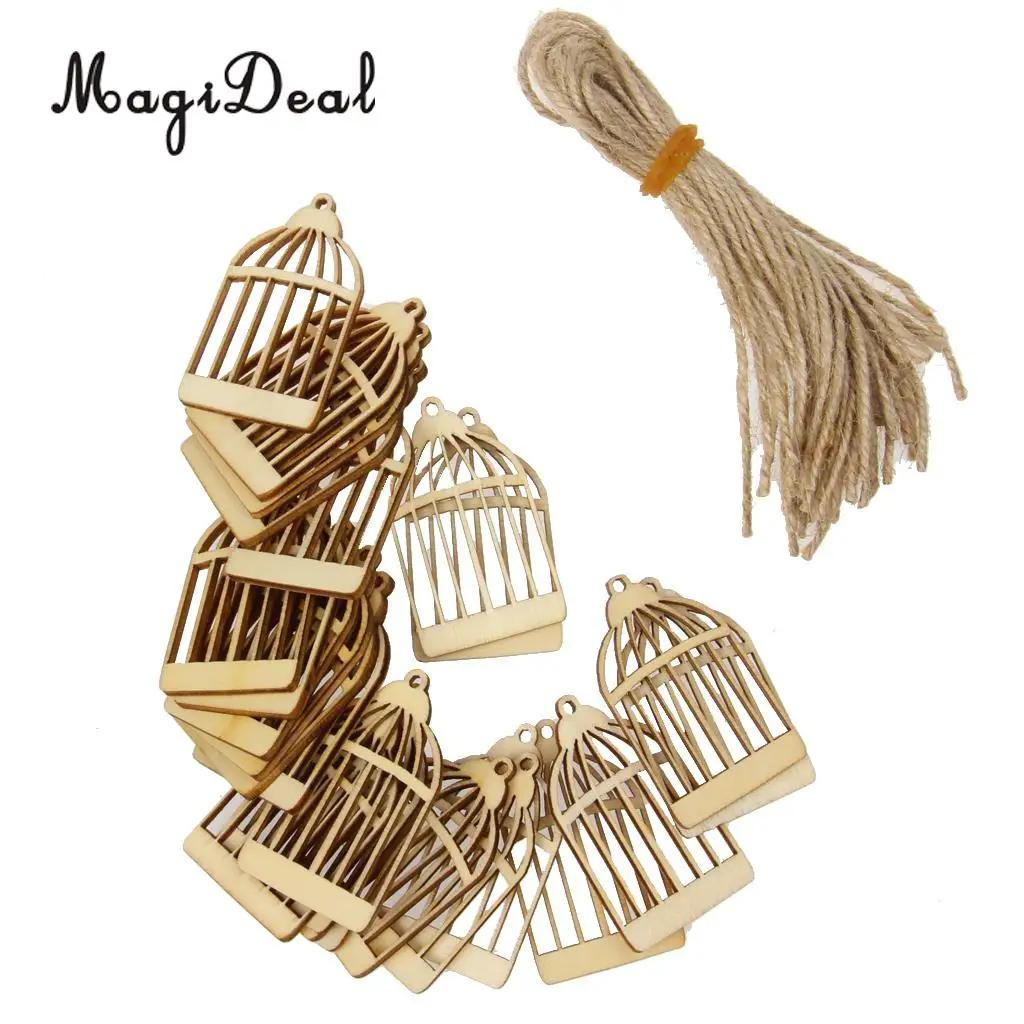 MagiDeal New Hot 25Pcs Wood Birdcage Shape Cutout Wooden Scrapbooking Embellishment Art Craft Gift Tag Making Wedding Decoration