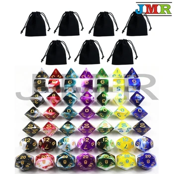 

7 Sets of Transparent Mixed White Color Dice for Dungeons and Dragons with 7 Piece Dice Bags Cube Game, Rpg Game As Gift