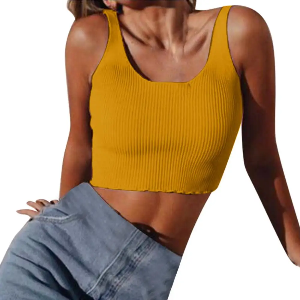 Womens Sexy Casual Slim Sleeveless Tank Tops Vest Solid Color Crop Top For Ladies Fitness Vest Women Clothing Tops Ladies TT3 - Цвет: yellow