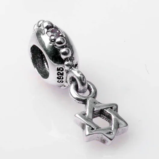 

925 Sterling Silver Bead Charm Star of David Pave Crystal Pendant Bead fit Pandora Bracelet & Bangle DIY Jewelry