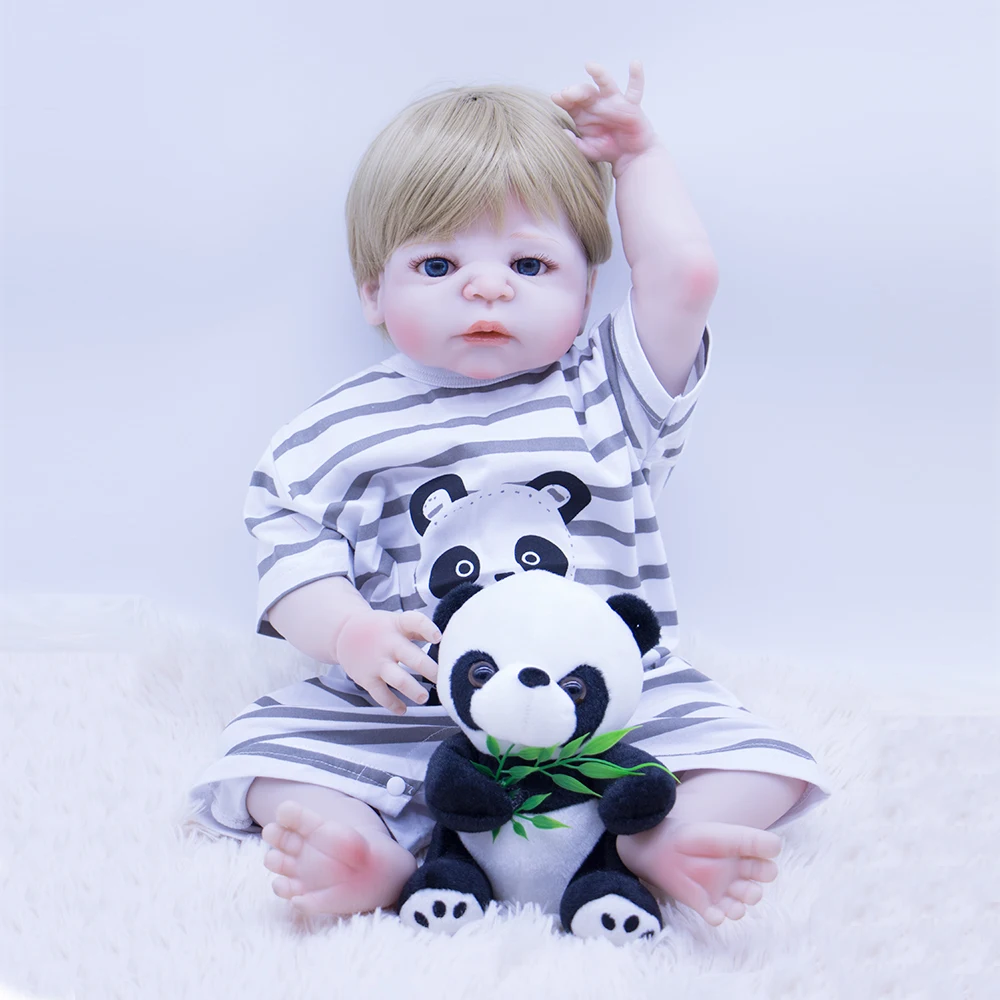 

bebe reborn doll 55cm high quality silicone reborn baby boy dolls with Panda plush toy for girls ro boy Christmas gifts play toy